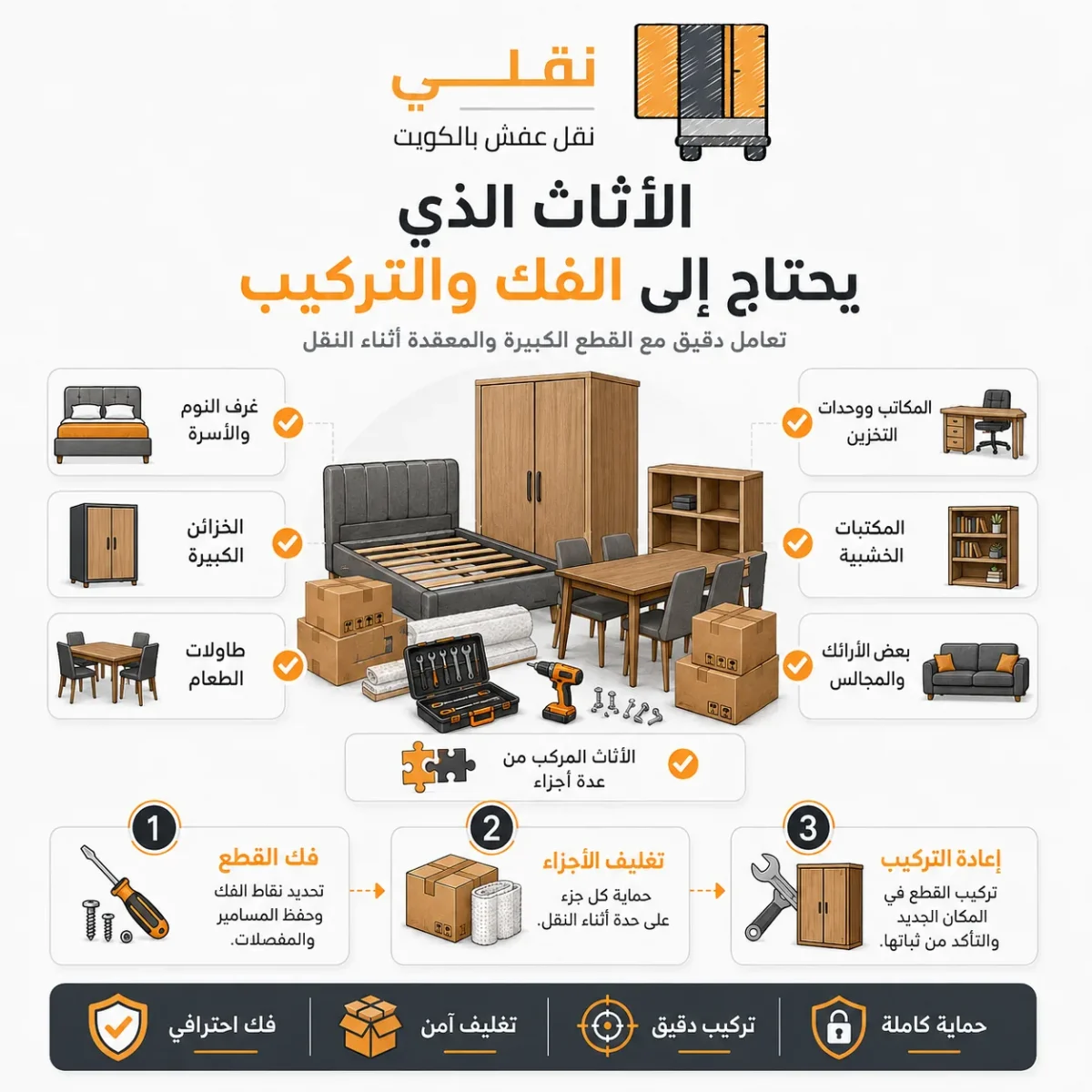 الأثاث الذي يحتاج إلى الفك