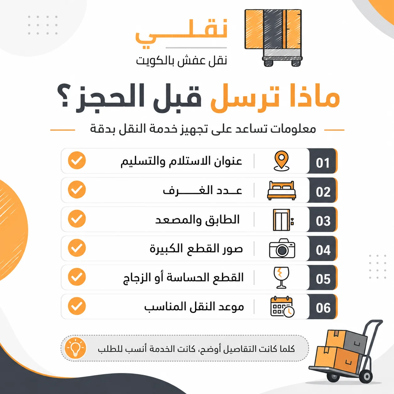 ما المعلومات المطلوبة لتجهيز عرض الخدمة؟